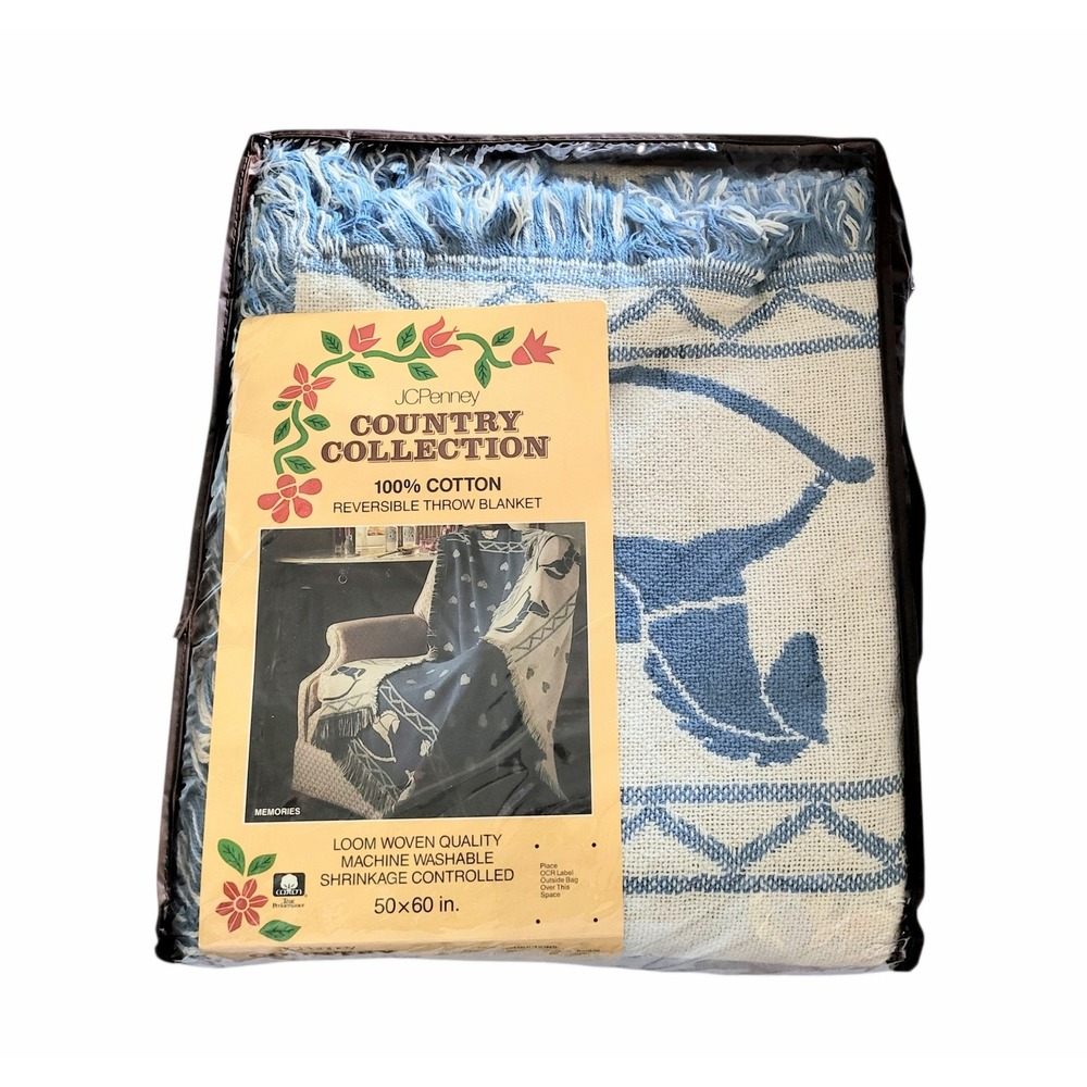 Vintage JCPenney Country‎ Collection Blanket Throw Rocking Horse Loom Woven NOS